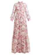 Matchesfashion.com Erdem - Clementine Floral Print Silk Voile Gown - Womens - Pink Print
