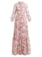 Matchesfashion.com Erdem - Clementine Floral Print Silk Voile Gown - Womens - Pink Print