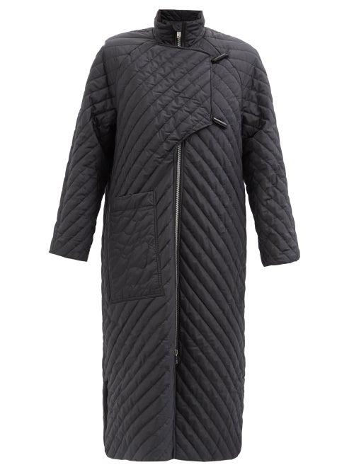 Ganni - High-neck Quilted Recycled-fibre Ripstop Coat - Womens - Black