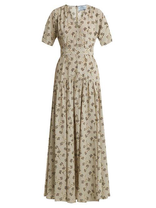 Matchesfashion.com Prada - Floral Print Silk Gown - Womens - White Print