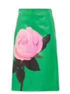 Matchesfashion.com Prada - Rose Print Leather Skirt - Womens - Green Print