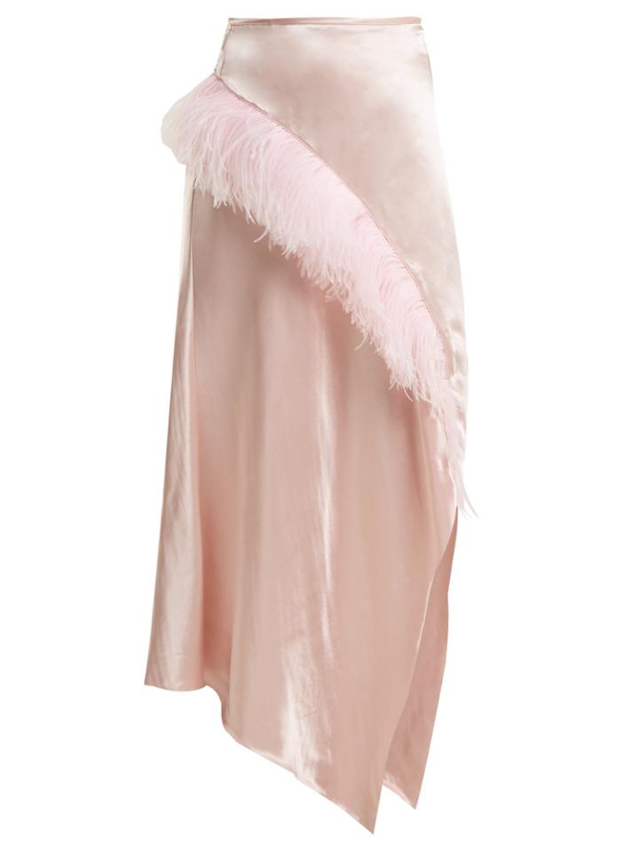 Marques'almeida Asymmetric-hem Feather-embellished Satin Skirt