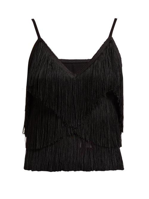 Matchesfashion.com Norma Kamali - Tiered Fringe Stretch Jersey Crop Top - Womens - Black