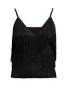 Matchesfashion.com Norma Kamali - Tiered Fringe Stretch Jersey Crop Top - Womens - Black