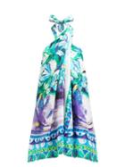 Matchesfashion.com Prada - Floral Print Halterneck Silk Satin Dress - Womens - Blue Multi