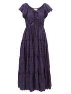 Matchesfashion.com Innika Choo - Alotta Gd Tiered Cotton Maxi Dress - Womens - Navy