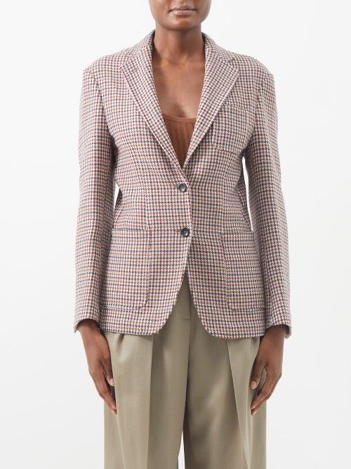 Fortela - Bruno Single-breasted Houndstooth Jacket - Womens - Camel Check