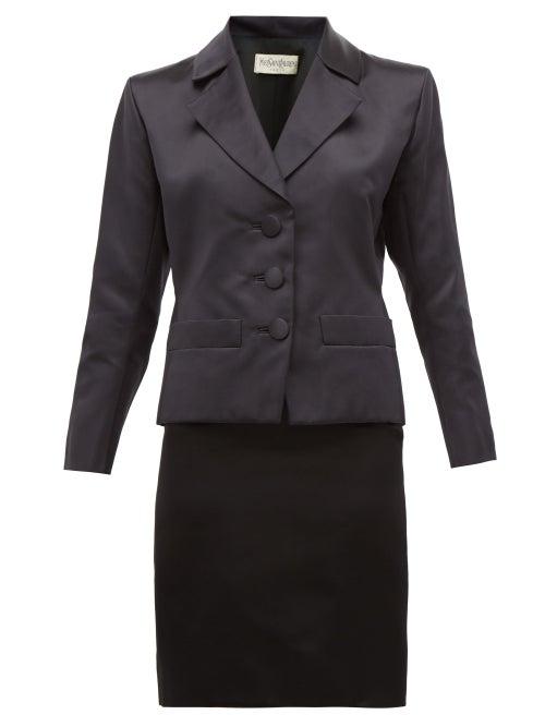 Matchesfashion.com William Vintage - Ysl Haute Couture Satin Skirt And Blazer - Womens - Black