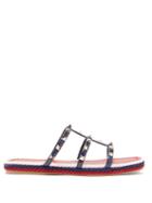 Matchesfashion.com Valentino - Torchon Rockstud Patent Leather Slides - Womens - Navy Multi