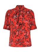 Matchesfashion.com Erdem - Madelyn Tie-neck Floral-print Blouse - Womens - Red Print