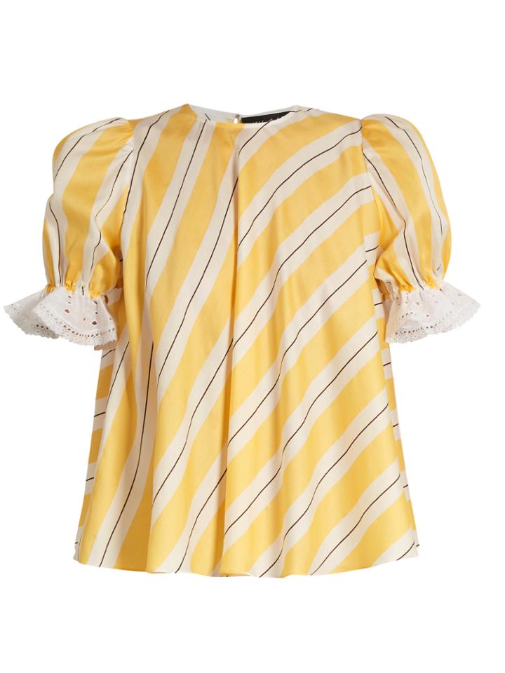 Anna October Puff-sleeve Striped Cotton Top