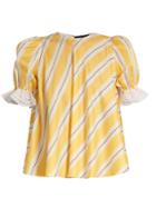 Anna October Puff-sleeve Striped Cotton Top
