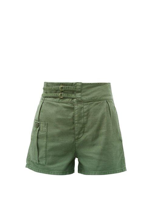 Matchesfashion.com Frame - High Rise Cotton Shorts - Womens - Khaki