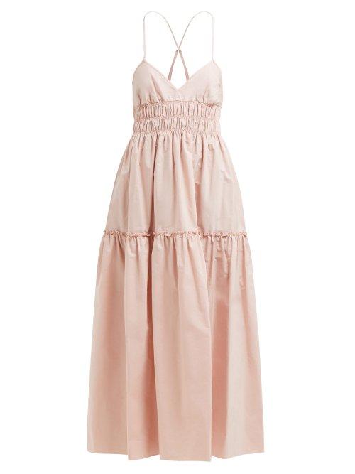 Matchesfashion.com Three Graces London - Emma Shirred Waist Cotton Midi Dress - Womens - Pink