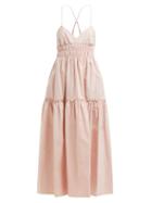 Matchesfashion.com Three Graces London - Emma Shirred Waist Cotton Midi Dress - Womens - Pink