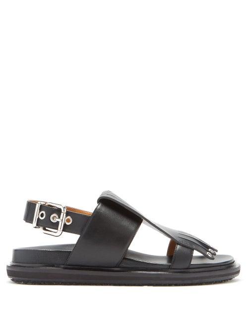 Matchesfashion.com Marni - Fringed Leather Slingback Sandals - Womens - Black