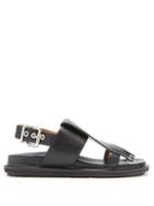 Matchesfashion.com Marni - Fringed Leather Slingback Sandals - Womens - Black