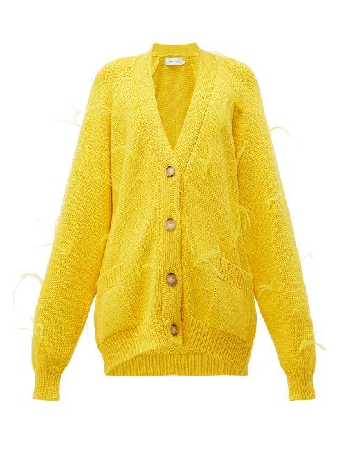 Matchesfashion.com Marques'almeida - Ostrich Feather Trim Cotton Cardigan - Womens - Yellow