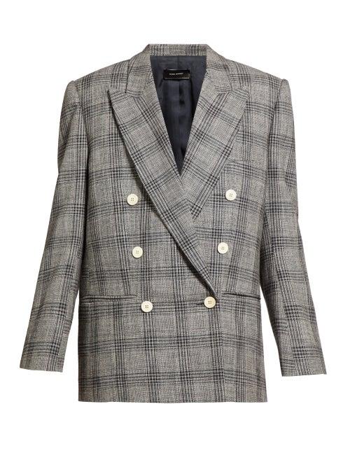Matchesfashion.com Isabel Marant - Deagan Checked Exaggerated Shoulder Wool Blazer - Womens - Dark Grey