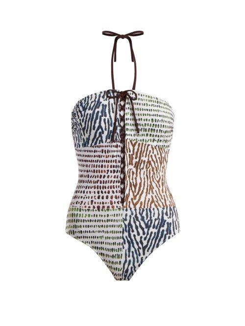 Matchesfashion.com On The Island - Double Boa Animal Print Swimsuit - Womens - Brown Multi