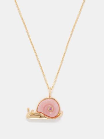 Brent Neale - Snail Small Sapphire, Opal & 18kt Gold Necklace - Womens - Pink Multi