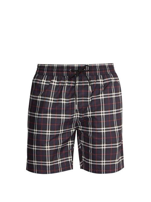Matchesfashion.com Burberry - Check Print Swim Shorts - Mens - Navy Multi