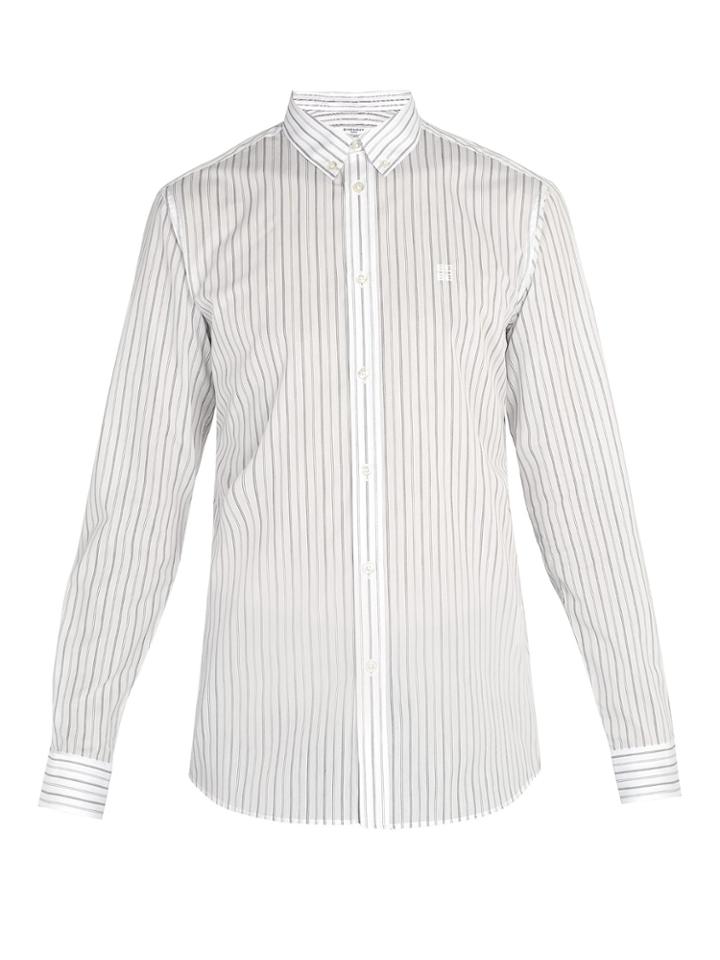 Givenchy Monogram-embroidered Pinstriped Cotton-blend Shirt