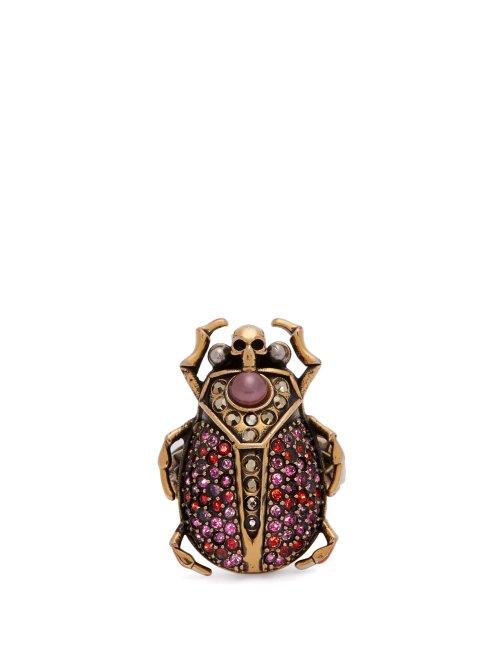 Matchesfashion.com Alexander Mcqueen - Scarab Crystal Pav Ring - Womens - Pink