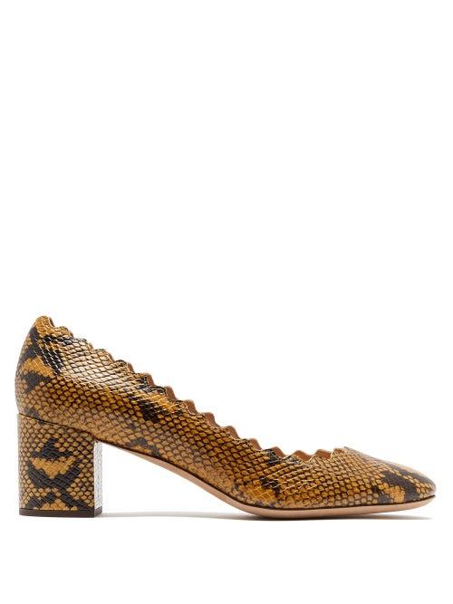 Matchesfashion.com Chlo - Lauren Scallop Edge Python Effect Leather Pumps - Womens - Yellow