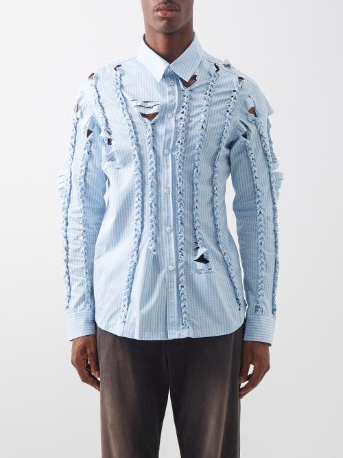 Martine Rose - Knotted Check Cotton-poplin Shirt - Mens - Blue