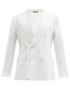 Matchesfashion.com Dolce & Gabbana - Double-breasted Layered Linen Blazer - Mens - White