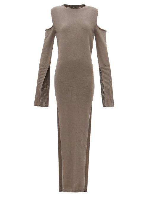 Rick Owens - Cutout-shoulder Knitted Maxi Dress - Womens - Grey