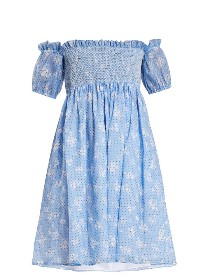 Miu Miu Off-the-shoulder Floral-print Gauze Mini Dress