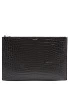 Saint Laurent Logo-print Crocodile-effect Leather Pouch