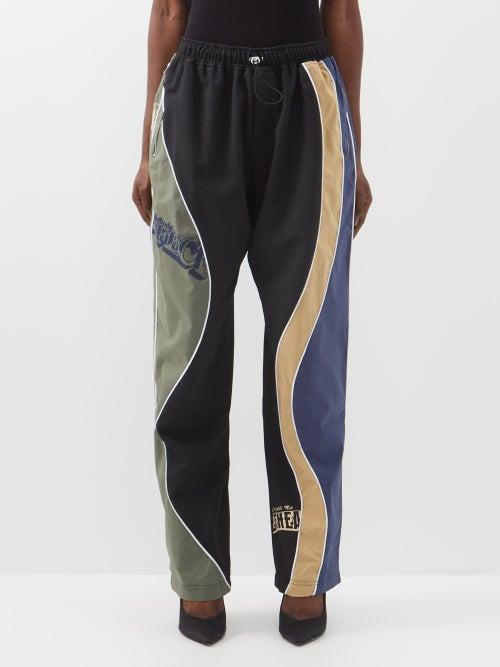 Ahluwalia - Nina Wave-panelled Cloqu Track Pants - Womens - Black Green