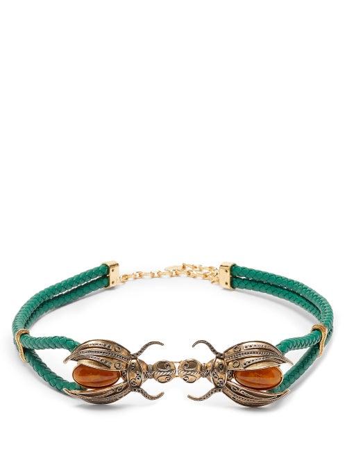 Matchesfashion.com Sonia Petroff - Scarab-buckle Braided-leather Belt - Womens - Green Multi