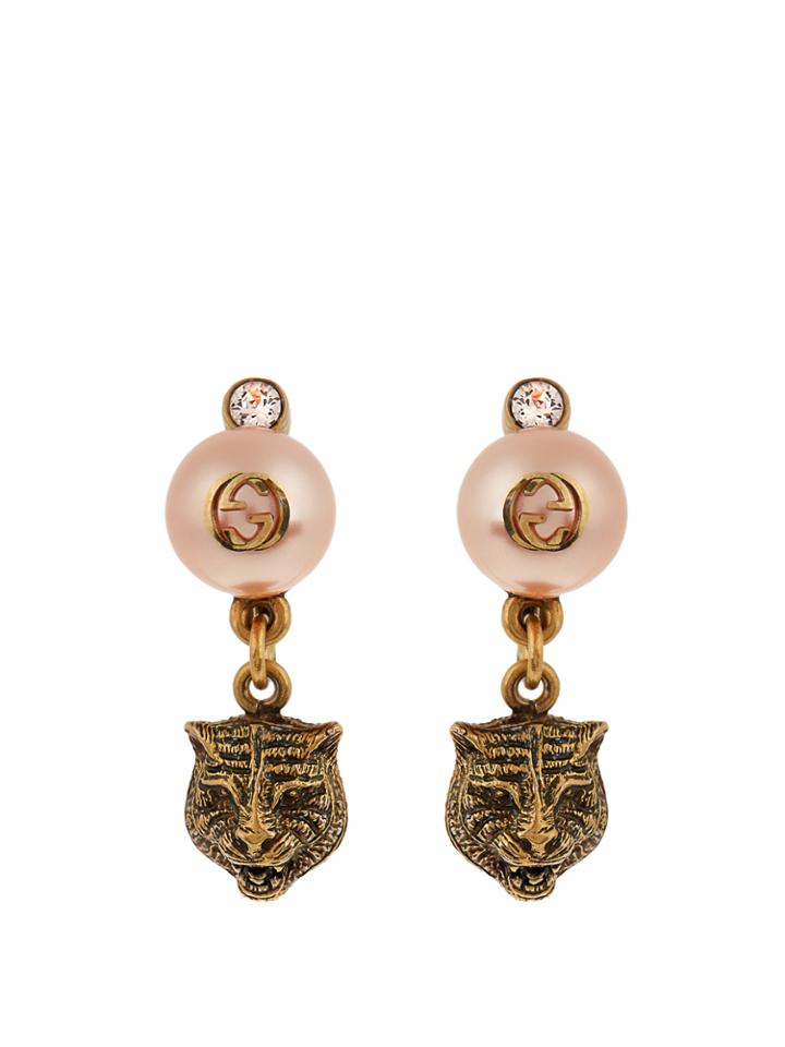 Gucci Pearl-effect Embellished Tiger Earrings
