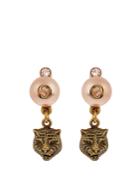 Gucci Pearl-effect Embellished Tiger Earrings