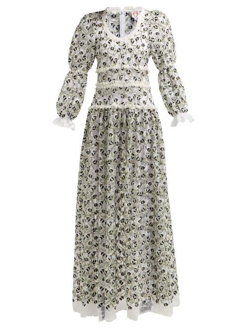 Matchesfashion.com Shrimps - Floral Cotton Blend Chantilly Lace Dress - Womens - Black Multi