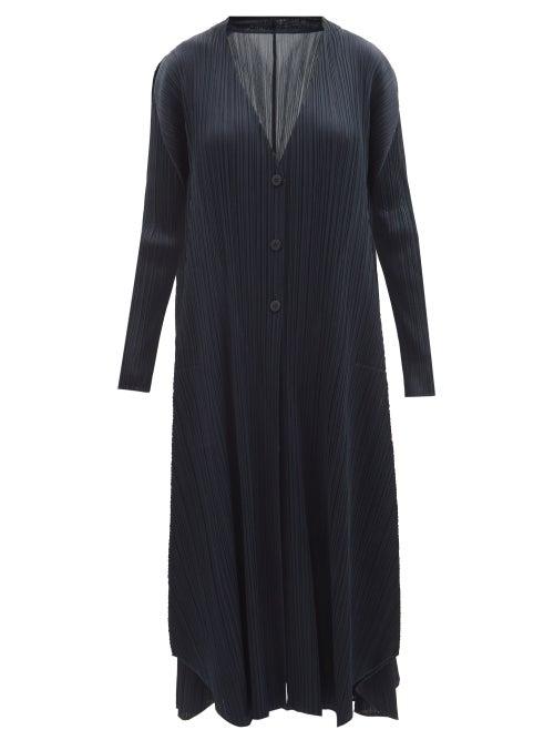 Pleats Please Issey Miyake - Technical-pleated Jersey Coat - Womens - Navy