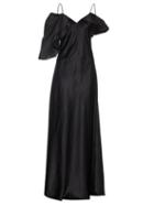 Matchesfashion.com Saint Laurent - Ruffle Trimmed Silk Satin Gown - Womens - Black