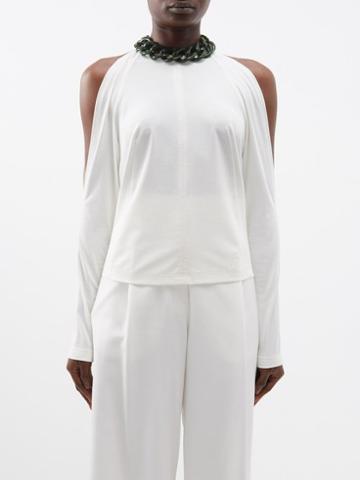 Jw Anderson - Chain-neck Open-shoulder Jersey Blouse - Womens - White
