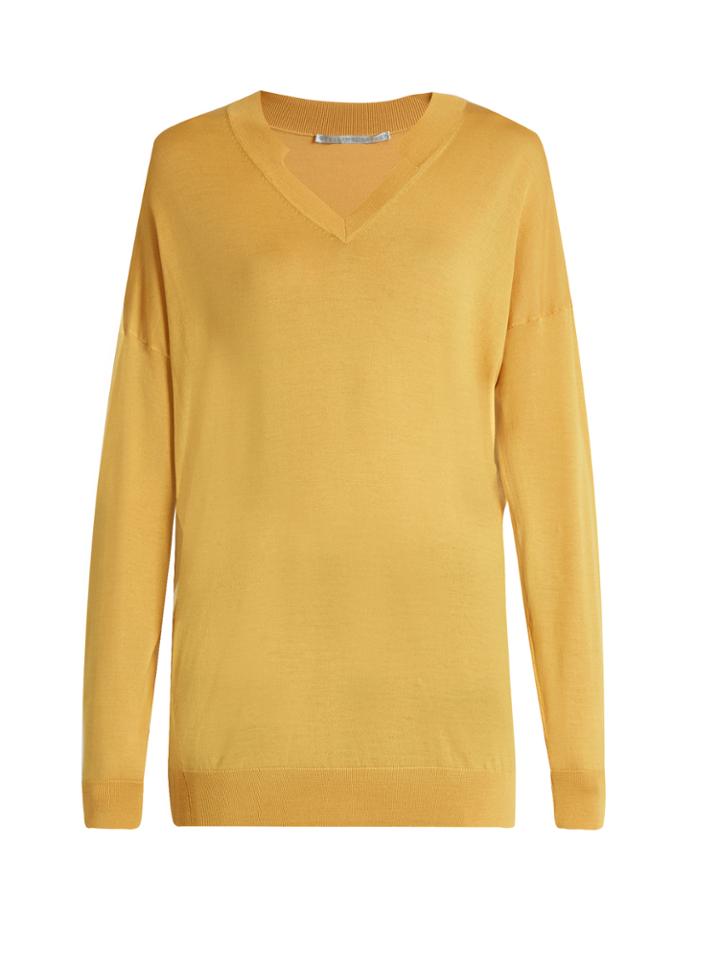 Stella Mccartney V-neck Oversized Wool And Silk-blend Sweater