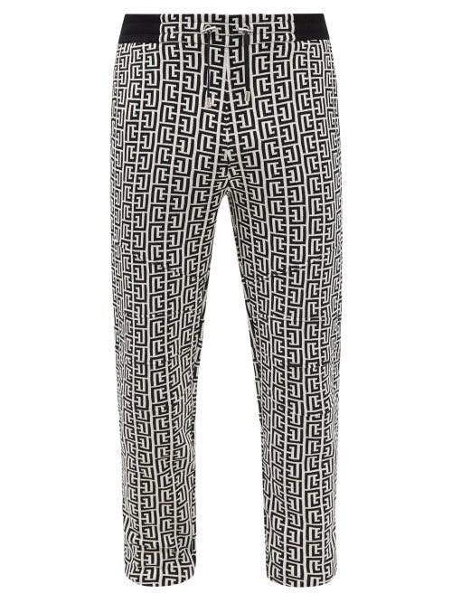 Balmain - Monogram-jacquard Cotton-blend Jersey Track Pants - Mens - Black