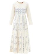 Matchesfashion.com Le Sirenuse, Positano - Tracey Palazzina Embroidered Cotton Midi Dress - Womens - Cream Multi