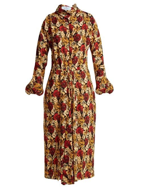 Matchesfashion.com Prada - Marocaine Floral Print Silk Dress - Womens - Yellow Print