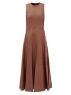 Chlo - Flared Leather Midi Dress - Womens - Brown