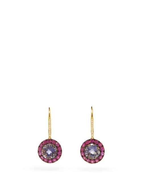 Matchesfashion.com Rosa De La Cruz - Pink Sapphire, Diamond & 18kt Gold Earrings - Womens - Pink Multi