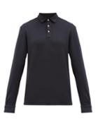 Matchesfashion.com Altea - Long Sleeved Cotton Jersey Polo Shirt - Mens - Navy
