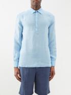 120 Lino 120% Lino - Half-button Linen Shirt - Mens - Light Blue